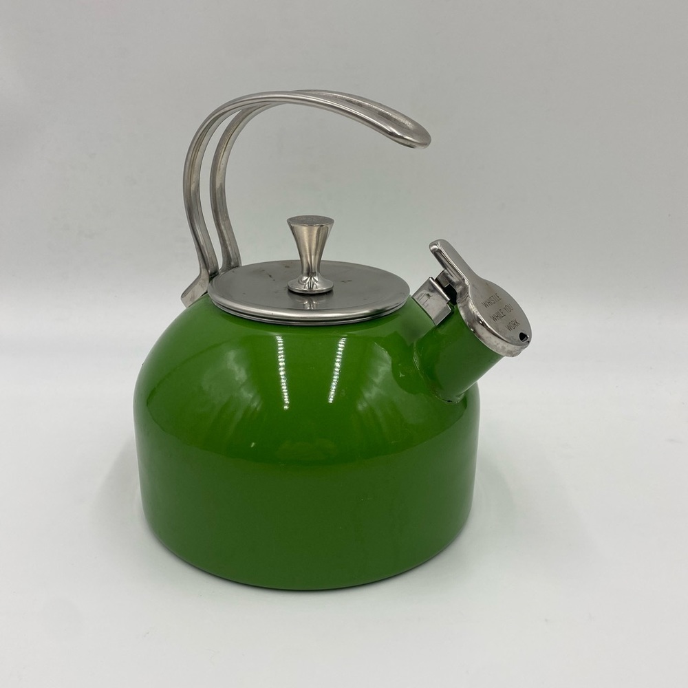 Kate Spade Whistle While You Work Tea Kettle in traditional Kate Spade green
